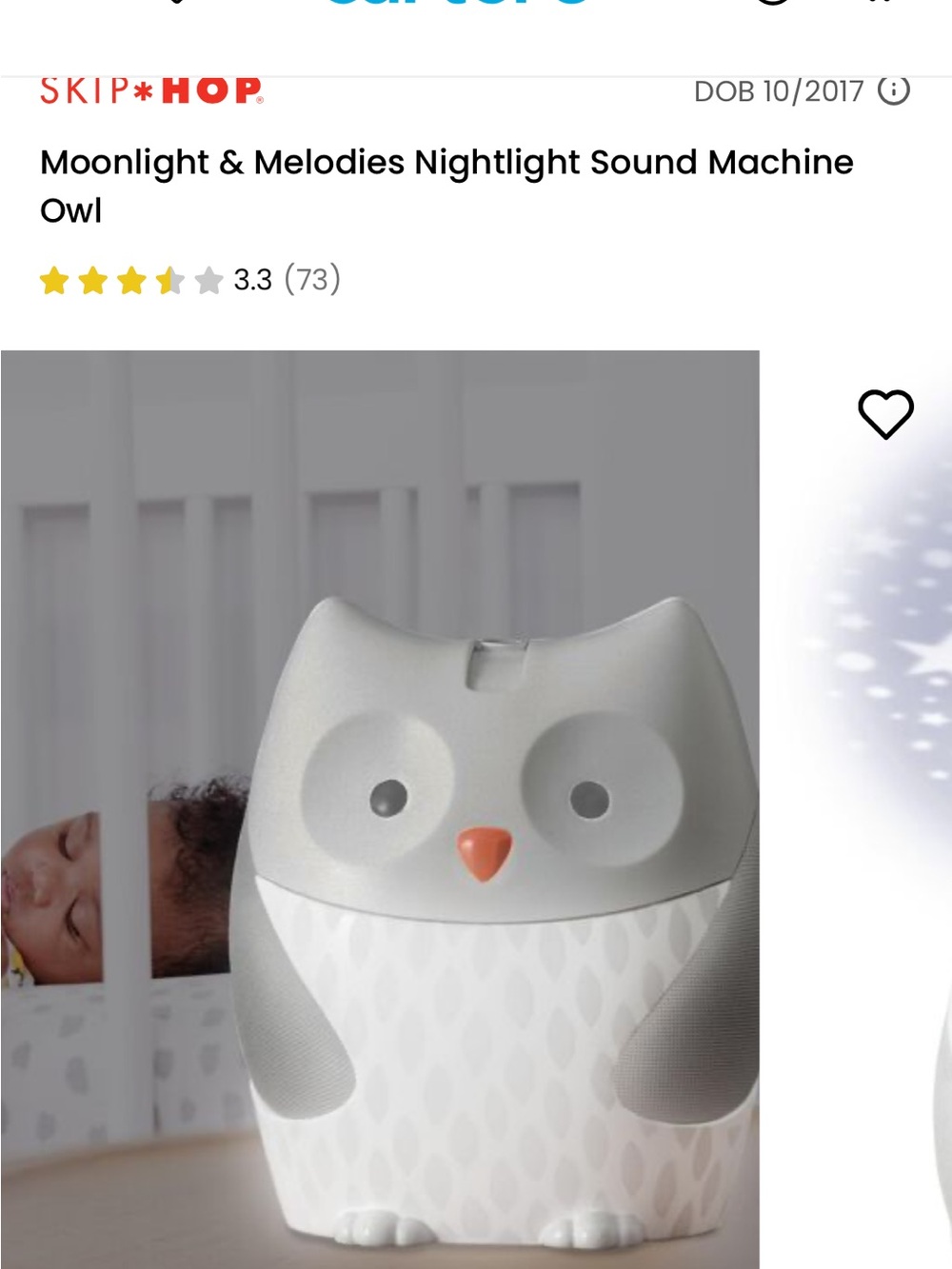 Skip Hop White Owl Night Light with Orange Beak - Picture 4 of 8